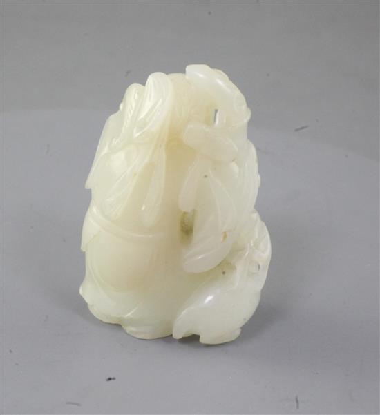 A Chinese pale celadon jade group of Shou Lao and a recumbent deer, 19th century, height 5.3cm